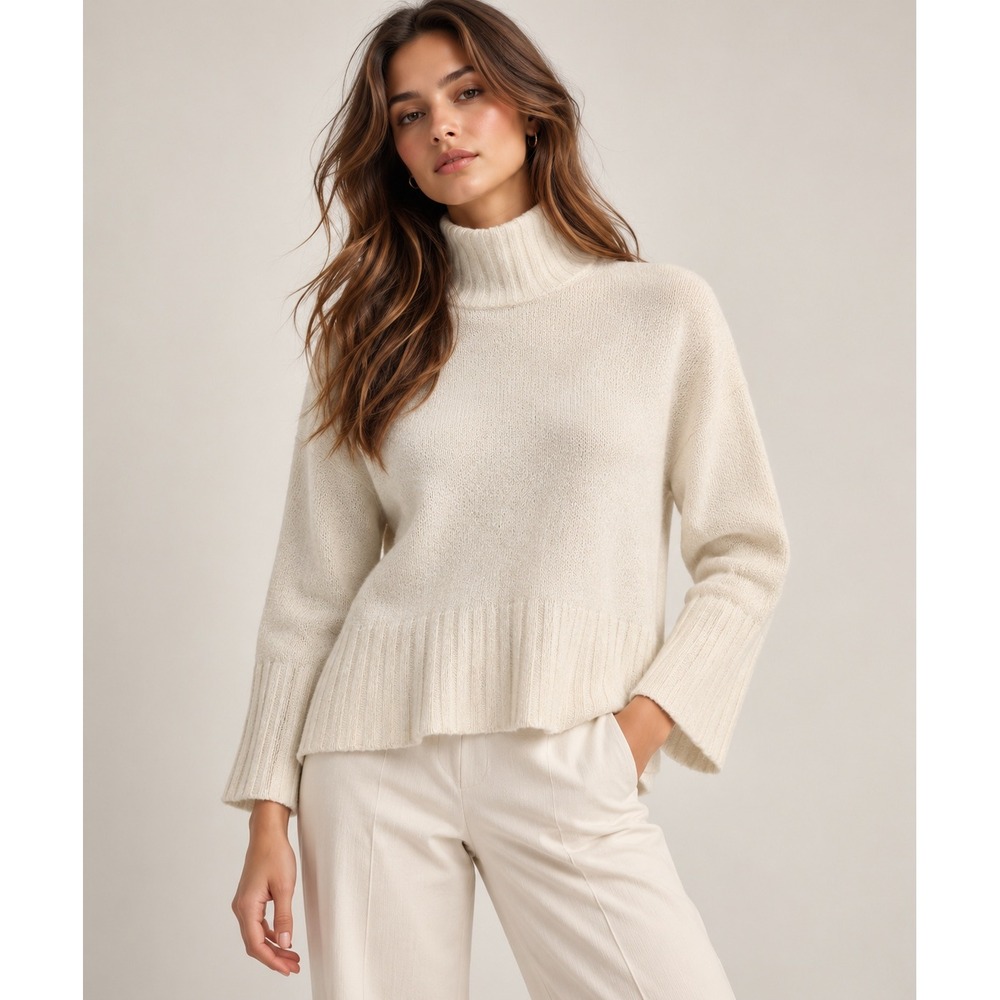 Barbour Modern Heritage Sweater Womens 6 White Mock Neck Ribbed Knit Minimalist